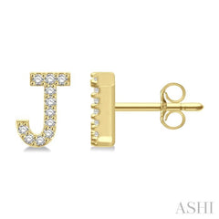 1/10 Ctw Initial 'J' Round Cut Diamond Earrings in 10K Yellow Gold 1/10 Ctw Initial 'J' Round Cut Diamond Earrings in 10K Yellow Gold