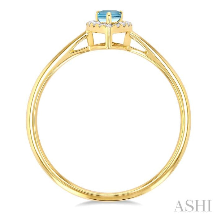 5x3 MM Pear Shape Aquamarine and 1/20 Ctw Single Cut Diamond Halo Semi-Precious Ring in 14K Yellow Gold 5x3 MM Pear Shape Aquamarine and 1/20 Ctw Single Cut Diamond Halo Semi-Precious Ring in 14K Yellow Gold