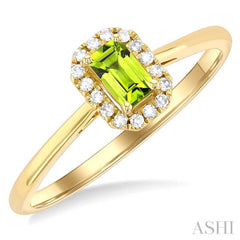 5x3 MM Octagonal Shape Peridot and 1/20 Ctw Single Cut Diamond Halo Semi-Precious Ring in 14K Yellow Gold 5x3 MM Octagonal Shape Peridot and 1/20 Ctw Single Cut Diamond Halo Semi-Precious Ring in 14K Yellow Gold