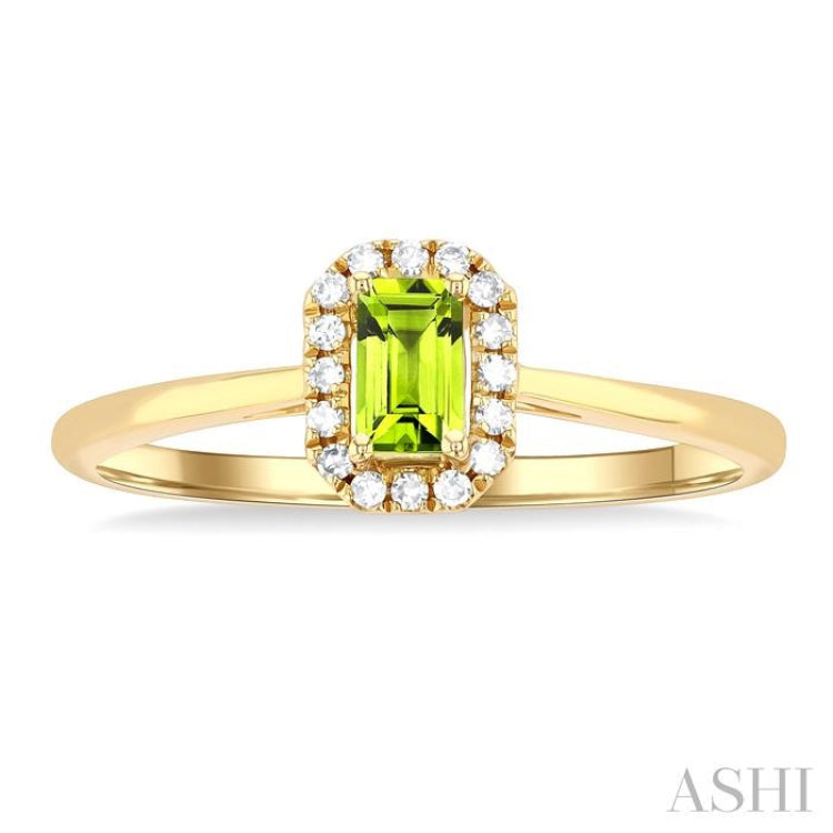 5x3 MM Octagonal Shape Peridot and 1/20 Ctw Single Cut Diamond Halo Semi-Precious Ring in 14K Yellow Gold 5x3 MM Octagonal Shape Peridot and 1/20 Ctw Single Cut Diamond Halo Semi-Precious Ring in 14K Yellow Gold
