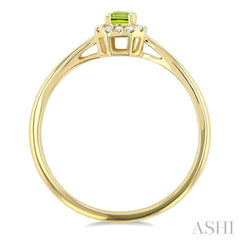 5x3 MM Octagonal Shape Peridot and 1/20 Ctw Single Cut Diamond Halo Semi-Precious Ring in 14K Yellow Gold 5x3 MM Octagonal Shape Peridot and 1/20 Ctw Single Cut Diamond Halo Semi-Precious Ring in 14K Yellow Gold
