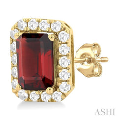 6x4 MM Octagonal Shape Garnet and 1/4 Ctw Round Cut Diamond Halo Semi-Precious Stud Earrings in 10K Yellow Gold 6x4 MM Octagonal Shape Garnet and 1/4 Ctw Round Cut Diamond Halo Semi-Precious Stud Earrings in 10K Yellow Gold