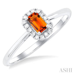 5x3 MM Octagonal Shape Citrine and 1/20 Ctw Single Cut Diamond Halo Semi-Precious Ring in 14K White Gold 5x3 MM Octagonal Shape Citrine and 1/20 Ctw Single Cut Diamond Halo Semi-Precious Ring in 14K White Gold