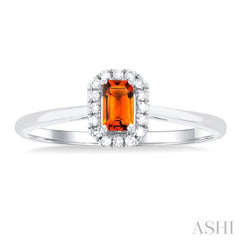 5x3 MM Octagonal Shape Citrine and 1/20 Ctw Single Cut Diamond Halo Semi-Precious Ring in 14K White Gold 5x3 MM Octagonal Shape Citrine and 1/20 Ctw Single Cut Diamond Halo Semi-Precious Ring in 14K White Gold