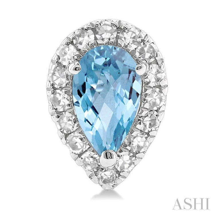 5x3 MM Pear Shape Aquamarine and 1/8 Ctw Single Cut Diamond Halo Semi-Precious Stud Earrings in 14K White Gold 5x3 MM Pear Shape Aquamarine and 1/8 Ctw Single Cut Diamond Halo Semi-Precious Stud Earrings in 14K White Gold
