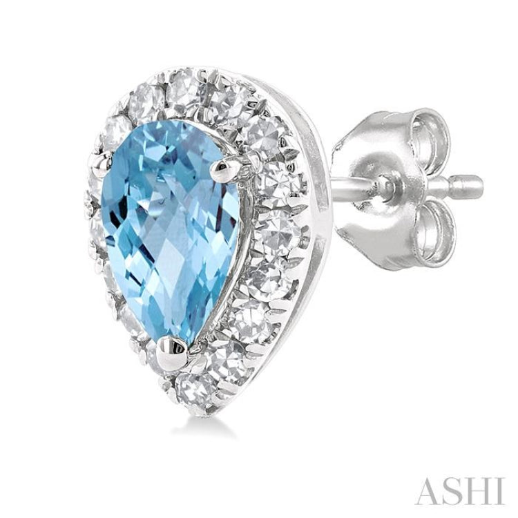 5x3 MM Pear Shape Aquamarine and 1/8 Ctw Single Cut Diamond Halo Semi-Precious Stud Earrings in 14K White Gold 5x3 MM Pear Shape Aquamarine and 1/8 Ctw Single Cut Diamond Halo Semi-Precious Stud Earrings in 14K White Gold