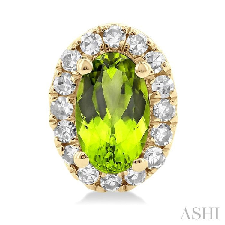 5x3 MM Oval Shape Peridot and 1/8 Ctw Single Cut Diamond Halo Semi-Precious Stud Earrings in 14K Yellow Gold 5x3 MM Oval Shape Peridot and 1/8 Ctw Single Cut Diamond Halo Semi-Precious Stud Earrings in 14K Yellow Gold