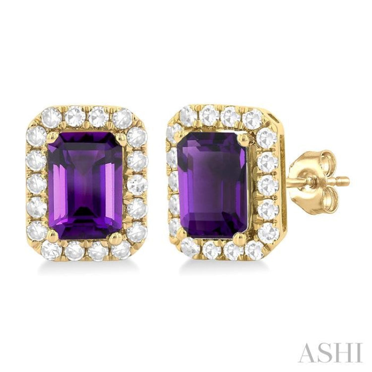 6x4 MM Octagonal Shape Amethyst and 1/4 Ctw Round Cut Diamond Halo Semi-Precious Stud Earrings in 10K Yellow Gold 6x4 MM Octagonal Shape Amethyst and 1/4 Ctw Round Cut Diamond Halo Semi-Precious Stud Earrings in 10K Yellow Gold