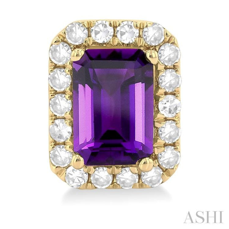 6x4 MM Octagonal Shape Amethyst and 1/4 Ctw Round Cut Diamond Halo Semi-Precious Stud Earrings in 10K Yellow Gold 6x4 MM Octagonal Shape Amethyst and 1/4 Ctw Round Cut Diamond Halo Semi-Precious Stud Earrings in 10K Yellow Gold