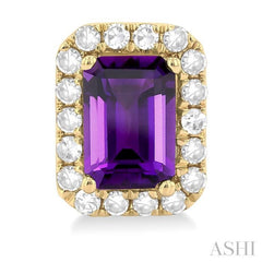6x4 MM Octagonal Shape Amethyst and 1/4 Ctw Round Cut Diamond Halo Semi-Precious Stud Earrings in 10K Yellow Gold 6x4 MM Octagonal Shape Amethyst and 1/4 Ctw Round Cut Diamond Halo Semi-Precious Stud Earrings in 10K Yellow Gold