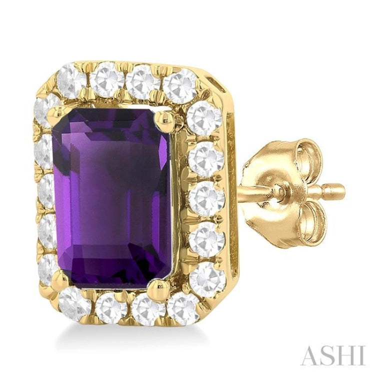 6x4 MM Octagonal Shape Amethyst and 1/4 Ctw Round Cut Diamond Halo Semi-Precious Stud Earrings in 10K Yellow Gold 6x4 MM Octagonal Shape Amethyst and 1/4 Ctw Round Cut Diamond Halo Semi-Precious Stud Earrings in 10K Yellow Gold