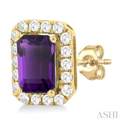 6x4 MM Octagonal Shape Amethyst and 1/4 Ctw Round Cut Diamond Halo Semi-Precious Stud Earrings in 10K Yellow Gold 6x4 MM Octagonal Shape Amethyst and 1/4 Ctw Round Cut Diamond Halo Semi-Precious Stud Earrings in 10K Yellow Gold