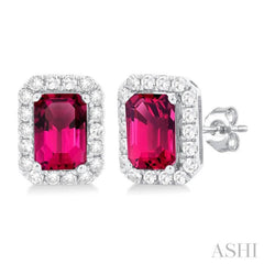 6x4 MM Octagonal Shape Pink Tourmaline and 1/4 Ctw Round Cut Diamond Halo Semi-Precious Stud Earrings in 14K White Gold 6x4 MM Octagonal Shape Pink Tourmaline and 1/4 Ctw Round Cut Diamond Halo Semi-Precious Stud Earrings in 14K White Gold