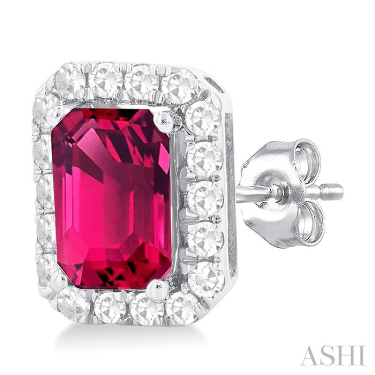 6x4 MM Octagonal Shape Pink Tourmaline and 1/4 Ctw Round Cut Diamond Halo Semi-Precious Stud Earrings in 14K White Gold 6x4 MM Octagonal Shape Pink Tourmaline and 1/4 Ctw Round Cut Diamond Halo Semi-Precious Stud Earrings in 14K White Gold