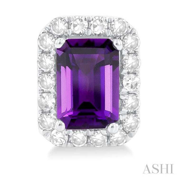 6x4 MM Octagonal Shape Amethyst and 1/4 Ctw Round Cut Diamond Halo Semi-Precious Stud Earrings in 10K White Gold 6x4 MM Octagonal Shape Amethyst and 1/4 Ctw Round Cut Diamond Halo Semi-Precious Stud Earrings in 10K White Gold