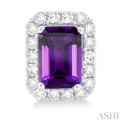 6x4 MM Octagonal Shape Amethyst and 1/4 Ctw Round Cut Diamond Halo Semi-Precious Stud Earrings in 10K White Gold 6x4 MM Octagonal Shape Amethyst and 1/4 Ctw Round Cut Diamond Halo Semi-Precious Stud Earrings in 10K White Gold