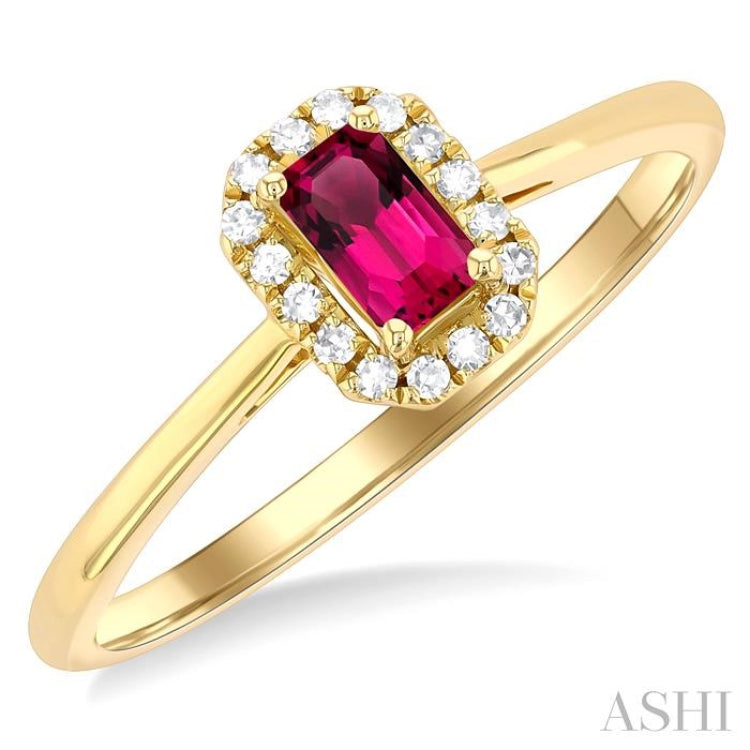 5x3 MM Octagonal Shape Pink Tourmaline and 1/20 Ctw Single Cut Diamond Halo Semi-Precious Ring in 14K Yellow Gold 5x3 MM Octagonal Shape Pink Tourmaline and 1/20 Ctw Single Cut Diamond Halo Semi-Precious Ring in 14K Yellow Gold