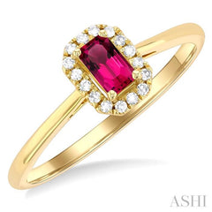 5x3 MM Octagonal Shape Pink Tourmaline and 1/20 Ctw Single Cut Diamond Halo Semi-Precious Ring in 14K Yellow Gold 5x3 MM Octagonal Shape Pink Tourmaline and 1/20 Ctw Single Cut Diamond Halo Semi-Precious Ring in 14K Yellow Gold