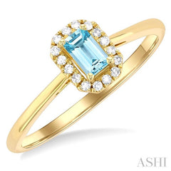 5x3 MM Octagonal Shape Aquamarine and 1/20 Ctw Single Cut Diamond Halo Semi-Precious Ring in 10K Yellow Gold 5x3 MM Octagonal Shape Aquamarine and 1/20 Ctw Single Cut Diamond Halo Semi-Precious Ring in 10K Yellow Gold