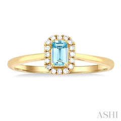 5x3 MM Octagonal Shape Aquamarine and 1/20 Ctw Single Cut Diamond Halo Semi-Precious Ring in 10K Yellow Gold 5x3 MM Octagonal Shape Aquamarine and 1/20 Ctw Single Cut Diamond Halo Semi-Precious Ring in 10K Yellow Gold