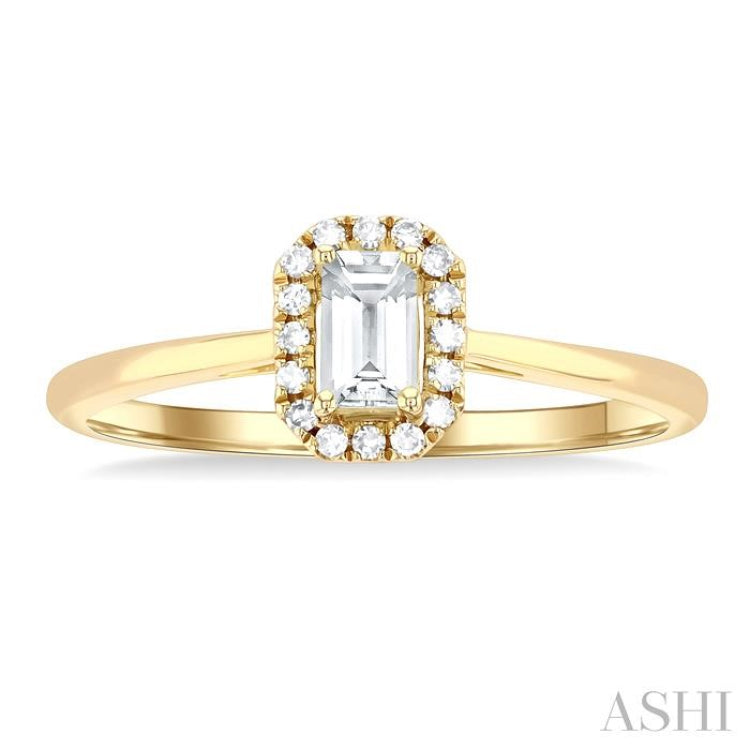5x3 MM Octagonal Shape White Topaz and 1/20 Ctw Single Cut Diamond Halo Semi-Precious Ring in 14K Yellow Gold 5x3 MM Octagonal Shape White Topaz and 1/20 Ctw Single Cut Diamond Halo Semi-Precious Ring in 14K Yellow Gold