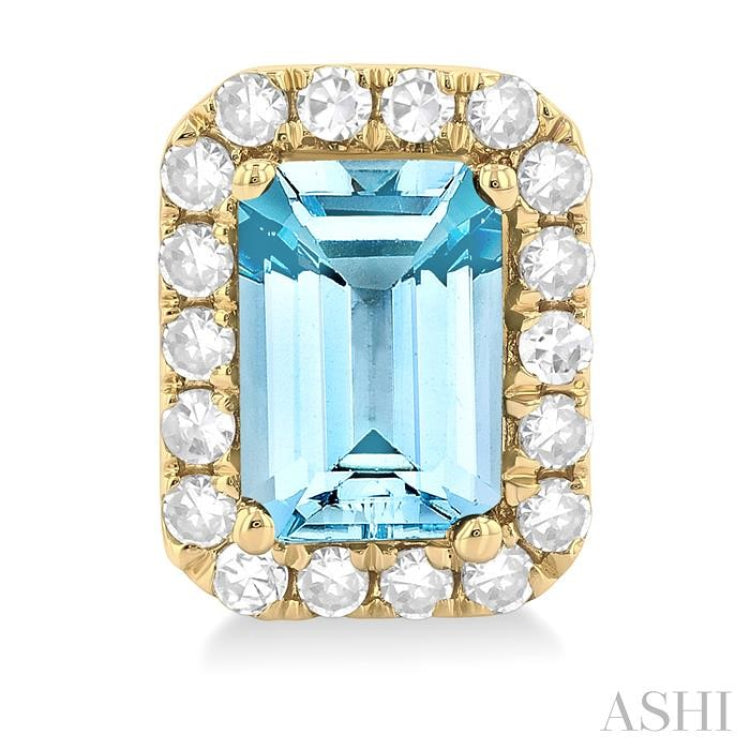 6x4 MM Octagonal Shape Aquamarine and 1/4 Ctw Round Cut Diamond Halo Semi-Precious Stud Earrings in 14K Yellow Gold 6x4 MM Octagonal Shape Aquamarine and 1/4 Ctw Round Cut Diamond Halo Semi-Precious Stud Earrings in 14K Yellow Gold
