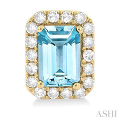 6x4 MM Octagonal Shape Aquamarine and 1/4 Ctw Round Cut Diamond Halo Semi-Precious Stud Earrings in 14K Yellow Gold 6x4 MM Octagonal Shape Aquamarine and 1/4 Ctw Round Cut Diamond Halo Semi-Precious Stud Earrings in 14K Yellow Gold