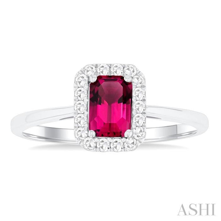 6x4 MM Octagonal Shape Pink Tourmaline and 1/6 Ctw Round Cut Diamond Halo Semi-Precious Ring in 14K White Gold 6x4 MM Octagonal Shape Pink Tourmaline and 1/6 Ctw Round Cut Diamond Halo Semi-Precious Ring in 14K White Gold