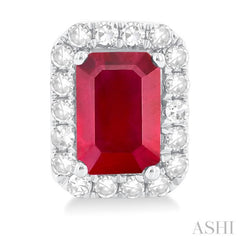 6x4 MM Octagonal Shape Ruby and 1/4 Ctw Round Cut Diamond Halo Precious Stud Earrings in 10K White Gold 6x4 MM Octagonal Shape Ruby and 1/4 Ctw Round Cut Diamond Halo Precious Stud Earrings in 10K White Gold