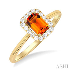 6x4 MM Octagonal Shape Citrine and 1/6 Ctw Round Cut Diamond Halo Semi-Precious Ring in 14K Yellow Gold 6x4 MM Octagonal Shape Citrine and 1/6 Ctw Round Cut Diamond Halo Semi-Precious Ring in 14K Yellow Gold