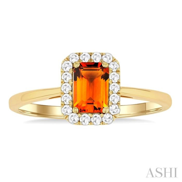 6x4 MM Octagonal Shape Citrine and 1/6 Ctw Round Cut Diamond Halo Semi-Precious Ring in 14K Yellow Gold 6x4 MM Octagonal Shape Citrine and 1/6 Ctw Round Cut Diamond Halo Semi-Precious Ring in 14K Yellow Gold