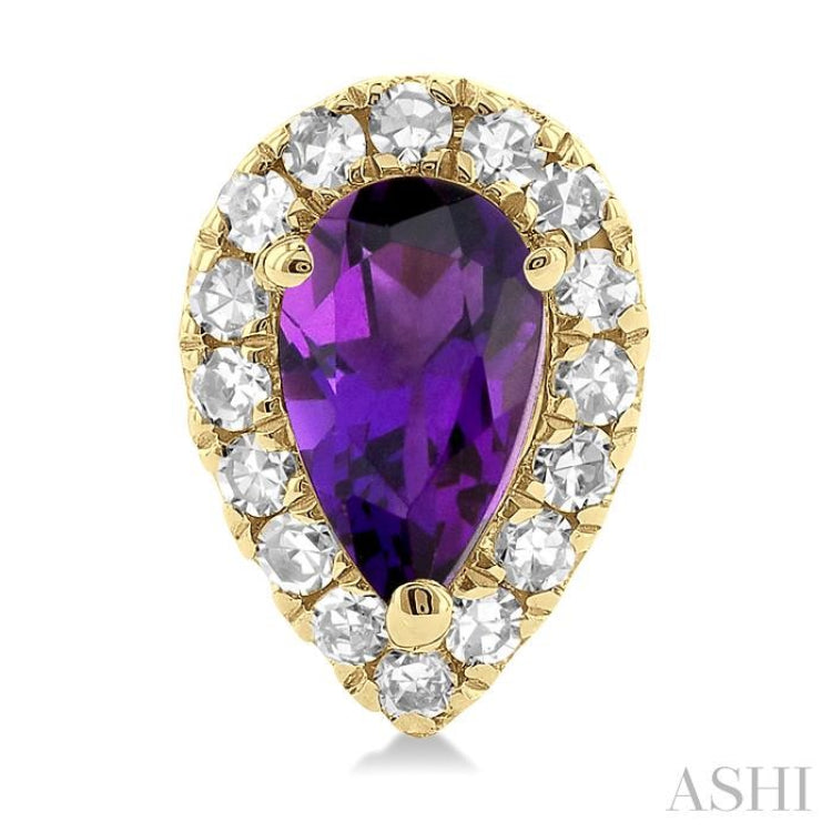 5x3 MM Pear Shape Amethyst and 1/8 Ctw Single Cut Diamond Halo Semi-Precious Stud Earrings in 10K Yellow Gold 5x3 MM Pear Shape Amethyst and 1/8 Ctw Single Cut Diamond Halo Semi-Precious Stud Earrings in 10K Yellow Gold