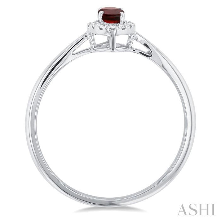 5x3 MM Oval Shape Garnet and 1/20 Ctw Single Cut Diamond Halo Semi-Precious Ring in 14K White Gold 5x3 MM Oval Shape Garnet and 1/20 Ctw Single Cut Diamond Halo Semi-Precious Ring in 14K White Gold