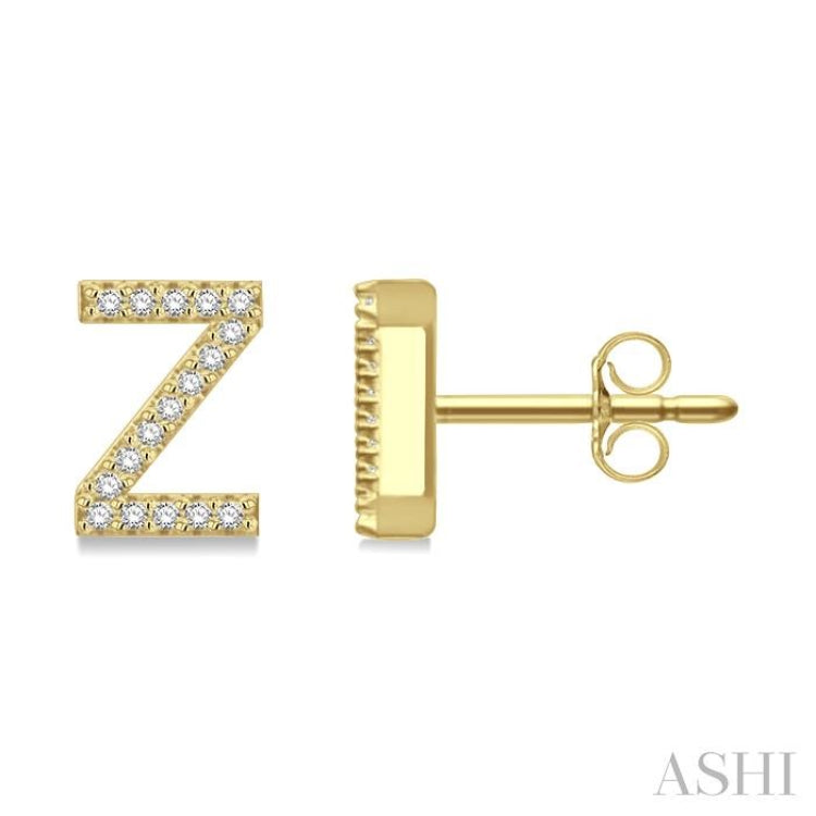 1/10 Ctw Initial 'Z' Round Cut Diamond Earrings in 10K Yellow Gold 1/10 Ctw Initial 'Z' Round Cut Diamond Earrings in 10K Yellow Gold