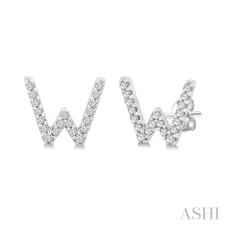 1/8 Ctw Initial 'W' Round Cut Diamond Earrings in 10K White Gold 1/8 Ctw Initial 'W' Round Cut Diamond Earrings in 10K White Gold