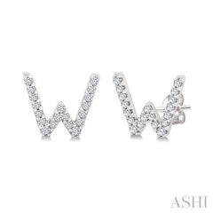 1/8 Ctw Initial 'W' Round Cut Diamond Earrings in 10K White Gold 1/8 Ctw Initial 'W' Round Cut Diamond Earrings in 10K White Gold