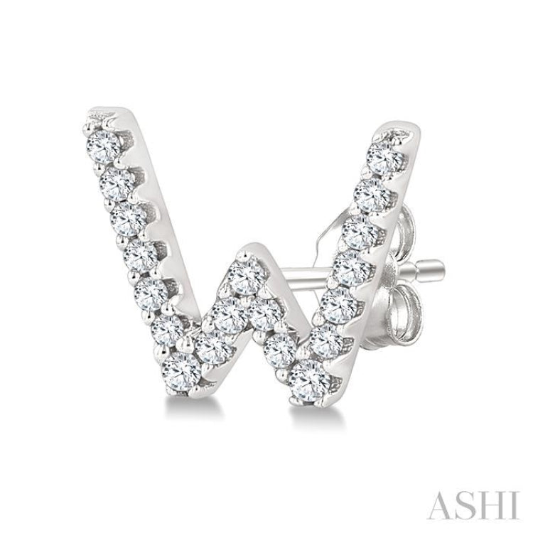 1/8 Ctw Initial 'W' Round Cut Diamond Earrings in 10K White Gold 1/8 Ctw Initial 'W' Round Cut Diamond Earrings in 10K White Gold