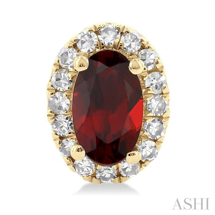 5x3 MM Oval Shape Garnet and 1/8 Ctw Single Cut Diamond Halo Semi-Precious Stud Earrings in 14K Yellow Gold 5x3 MM Oval Shape Garnet and 1/8 Ctw Single Cut Diamond Halo Semi-Precious Stud Earrings in 14K Yellow Gold