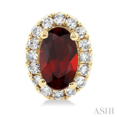 5x3 MM Oval Shape Garnet and 1/8 Ctw Single Cut Diamond Halo Semi-Precious Stud Earrings in 14K Yellow Gold 5x3 MM Oval Shape Garnet and 1/8 Ctw Single Cut Diamond Halo Semi-Precious Stud Earrings in 14K Yellow Gold