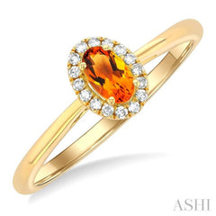 5x3 MM Oval Shape Citrine and 1/20 Ctw Single Cut Diamond Halo Semi-Precious Ring in 14K Yellow Gold 5x3 MM Oval Shape Citrine and 1/20 Ctw Single Cut Diamond Halo Semi-Precious Ring in 14K Yellow Gold