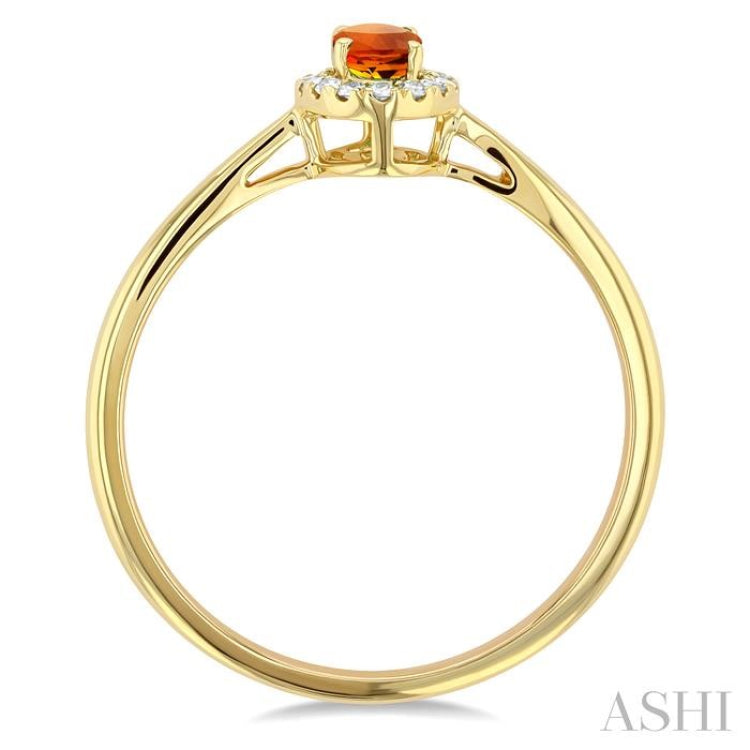 5x3 MM Oval Shape Citrine and 1/20 Ctw Single Cut Diamond Halo Semi-Precious Ring in 14K Yellow Gold 5x3 MM Oval Shape Citrine and 1/20 Ctw Single Cut Diamond Halo Semi-Precious Ring in 14K Yellow Gold