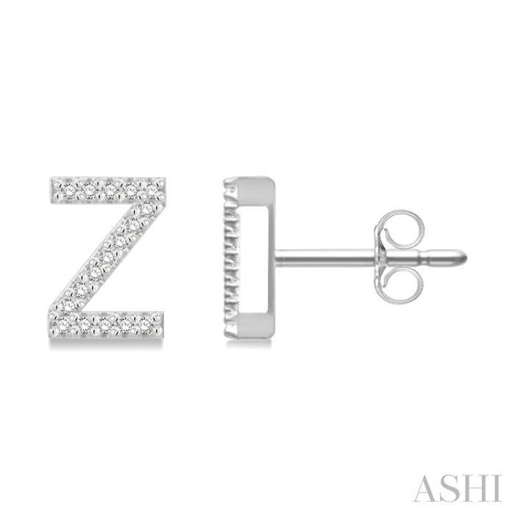 1/10 Ctw Initial 'Z' Round Cut Diamond Earrings in 10K White Gold 1/10 Ctw Initial 'Z' Round Cut Diamond Earrings in 10K White Gold