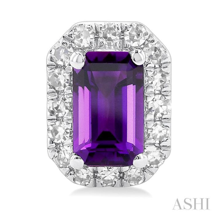 5x3 MM Octagonal Shape Amethyst and 1/8 Ctw Single Cut Diamond Halo Semi-Precious Stud Earrings in 14K White Gold 5x3 MM Octagonal Shape Amethyst and 1/8 Ctw Single Cut Diamond Halo Semi-Precious Stud Earrings in 14K White Gold