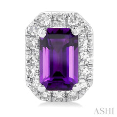 5x3 MM Octagonal Shape Amethyst and 1/8 Ctw Single Cut Diamond Halo Semi-Precious Stud Earrings in 14K White Gold 5x3 MM Octagonal Shape Amethyst and 1/8 Ctw Single Cut Diamond Halo Semi-Precious Stud Earrings in 14K White Gold