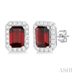 6x4 MM Octagonal Shape Garnet and 1/4 Ctw Round Cut Diamond Halo Semi-Precious Stud Earrings in 10K White Gold 6x4 MM Octagonal Shape Garnet and 1/4 Ctw Round Cut Diamond Halo Semi-Precious Stud Earrings in 10K White Gold