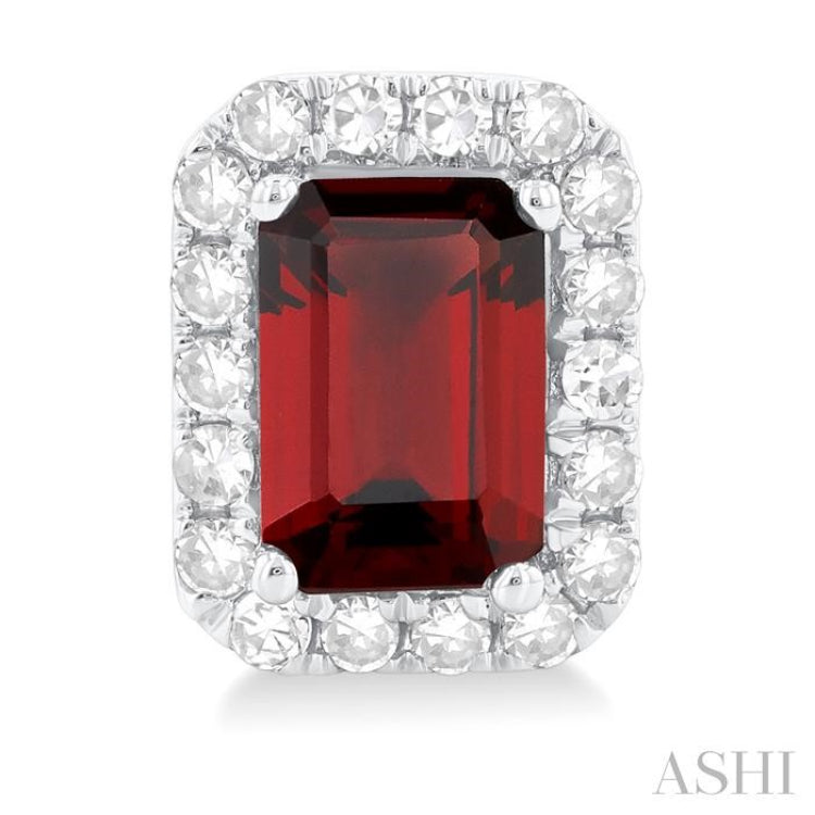 6x4 MM Octagonal Shape Garnet and 1/4 Ctw Round Cut Diamond Halo Semi-Precious Stud Earrings in 10K White Gold 6x4 MM Octagonal Shape Garnet and 1/4 Ctw Round Cut Diamond Halo Semi-Precious Stud Earrings in 10K White Gold