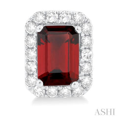 6x4 MM Octagonal Shape Garnet and 1/4 Ctw Round Cut Diamond Halo Semi-Precious Stud Earrings in 10K White Gold 6x4 MM Octagonal Shape Garnet and 1/4 Ctw Round Cut Diamond Halo Semi-Precious Stud Earrings in 10K White Gold