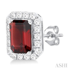6x4 MM Octagonal Shape Garnet and 1/4 Ctw Round Cut Diamond Halo Semi-Precious Stud Earrings in 10K White Gold 6x4 MM Octagonal Shape Garnet and 1/4 Ctw Round Cut Diamond Halo Semi-Precious Stud Earrings in 10K White Gold