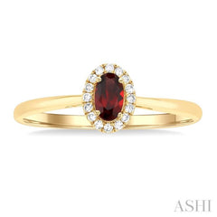 5x3 MM Oval Shape Garnet and 1/20 Ctw Single Cut Diamond Halo Semi-Precious Ring in 14K Yellow Gold 5x3 MM Oval Shape Garnet and 1/20 Ctw Single Cut Diamond Halo Semi-Precious Ring in 14K Yellow Gold