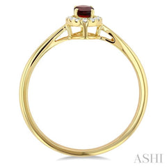 5x3 MM Oval Shape Garnet and 1/20 Ctw Single Cut Diamond Halo Semi-Precious Ring in 14K Yellow Gold 5x3 MM Oval Shape Garnet and 1/20 Ctw Single Cut Diamond Halo Semi-Precious Ring in 14K Yellow Gold